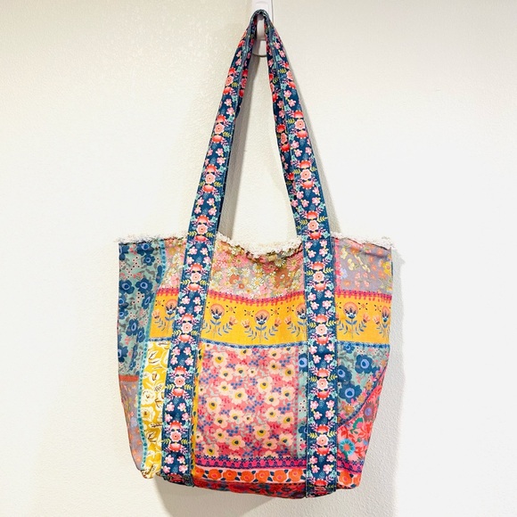 Natural Life Patchwork Tote Bag 109% Cotton Colorful Floral Print Hippie Boho - Picture 3 of 9